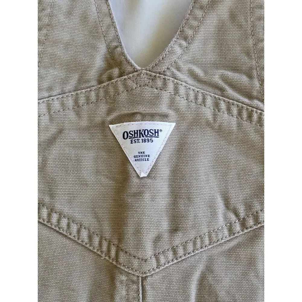 Oshkosh Overalls Toddler 18 Months Old Tan Denim 100% Cotton Red Plaid Lining